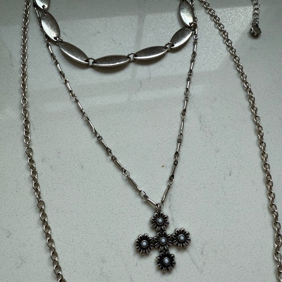 Free People Everly Layered Necklace - Silver Tone/Abalone - NWOT - Picture 5 of 7